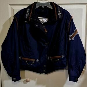 Obermeyer Ski Jacket Women 6 Navy Embroidered Thermolite